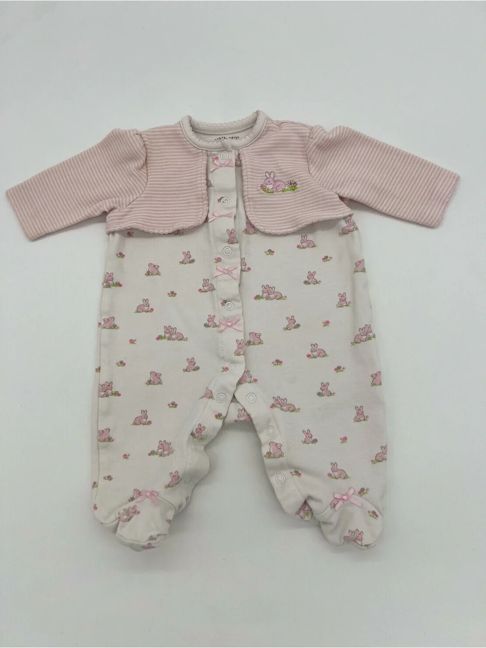 Little Me Baby Girl Pink White Bunny One Piece Footie Sz Newborn Cotton